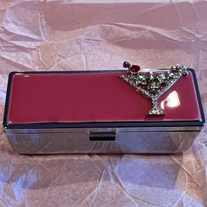 Fashionable Lipstick Case Holder with Mirror - Pink Martini Faux Rhinest…